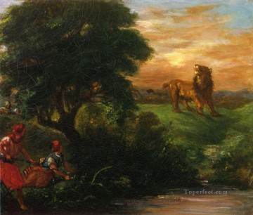 León Painting - La caza del león 1859 Eugene Delacroix